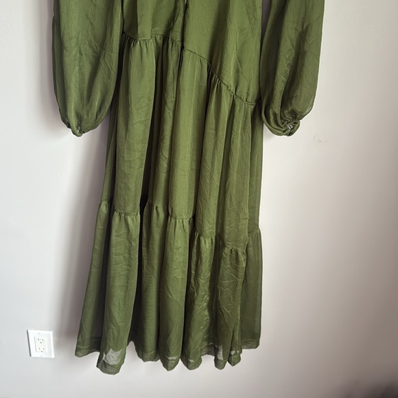 PETAL & PUP JULIP SHEER LONG SLEEVE MAXI DRESS - OLIVE XS - Picture 7 of 14